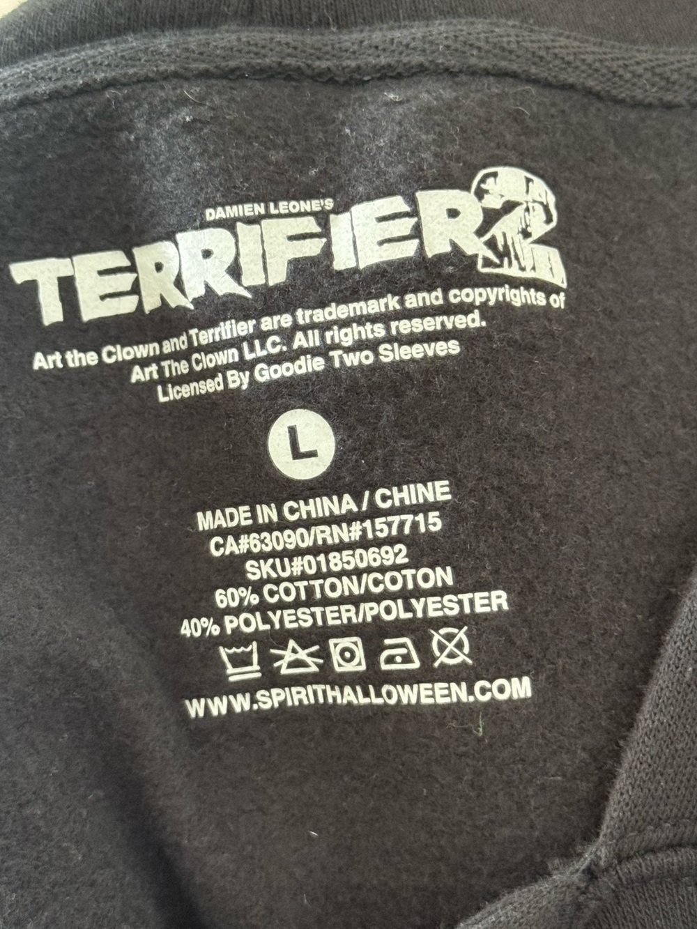 Terrifier 2 Black Graphic Hoodie Spiked Studded Spirit Halloween 2025 Size L - Picture 10 of 10